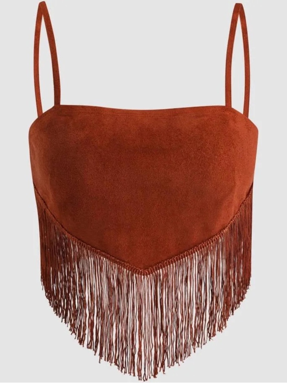NEW Cider brown fringe cropped cami top, size large